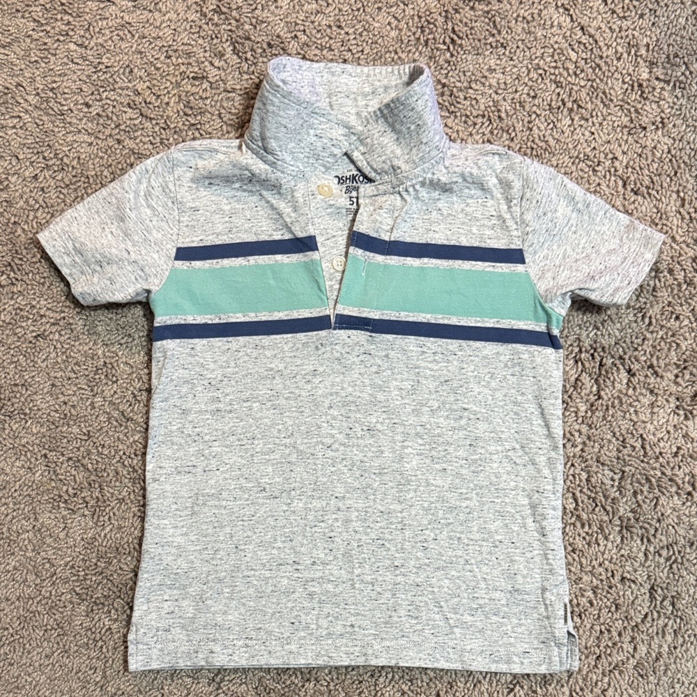 Gray Blue and Aqua Striped Kids Polo Shirt